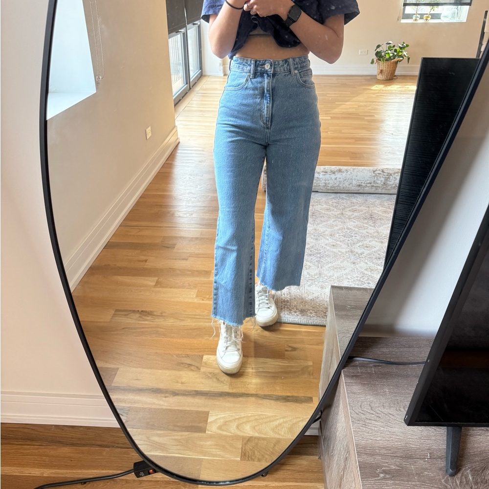 Abrand High-Rise Wide Leg Crop Jeans in Light Blue